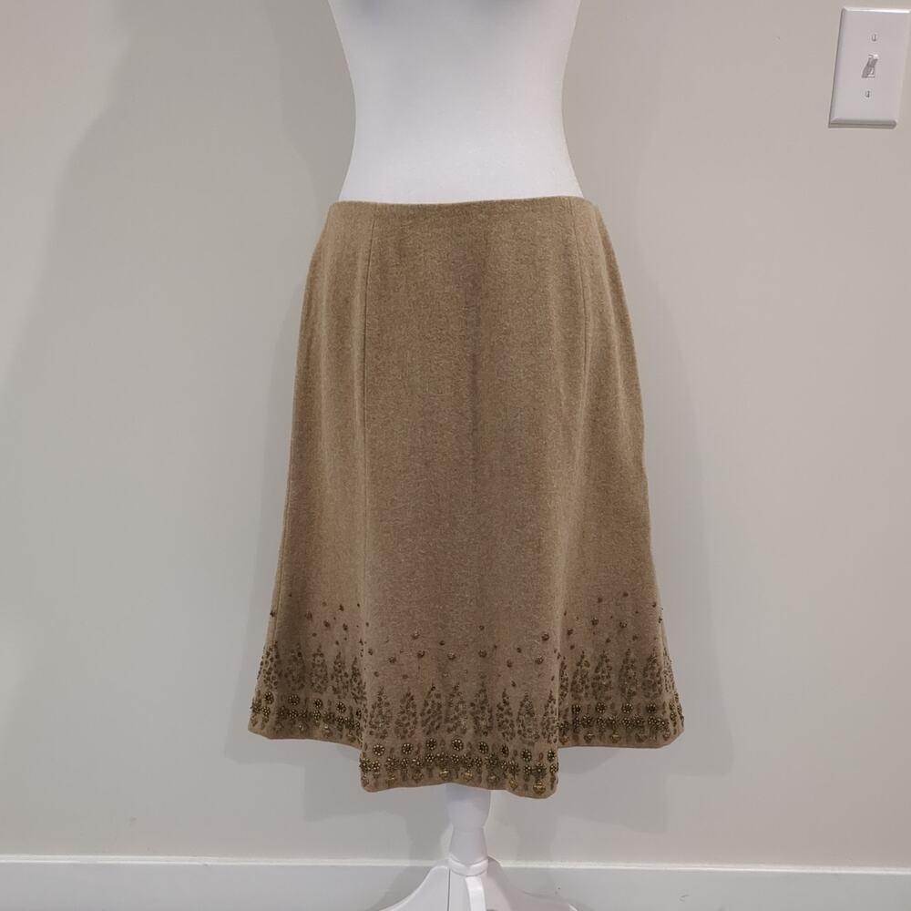 Vocabulary sz 8 Brown Wool Embellished Skirt Beaded A Line Boho Workwear Elegant